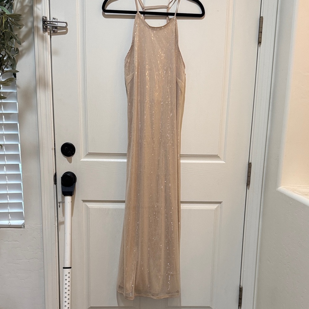 A New Day Sparkling Beige Maxi Dress